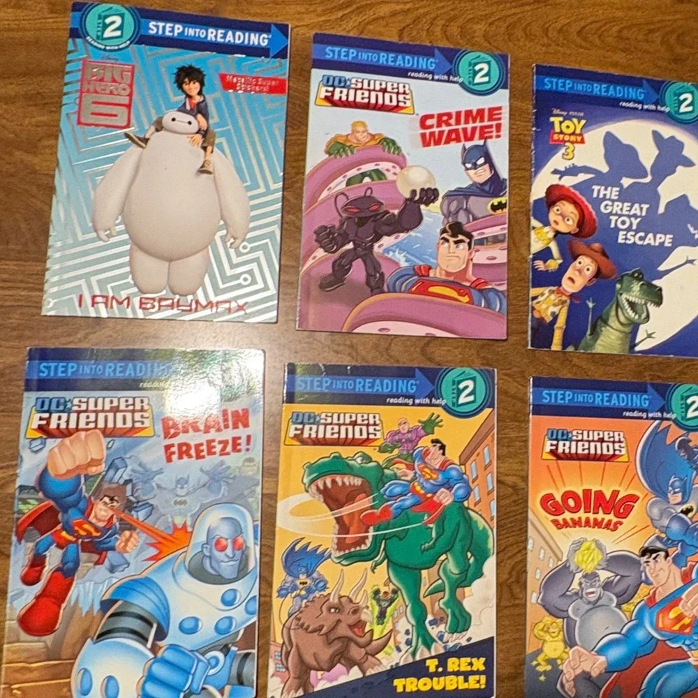 6 Step Into Reading Level 2 Book Lot DC Super Friends Toy Story Big Hero 6